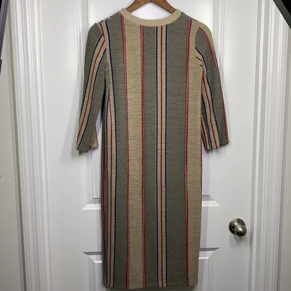 Zara - Tan &amp; Blue &amp; Red Stripe Mid Length Dress Size XS