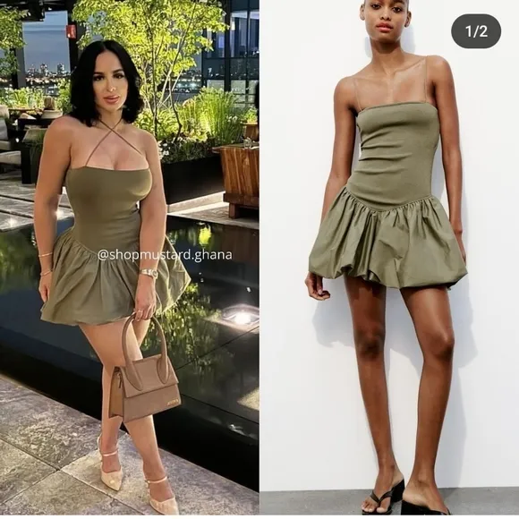 Zara Voluminous Poplin Balloon Dress size S