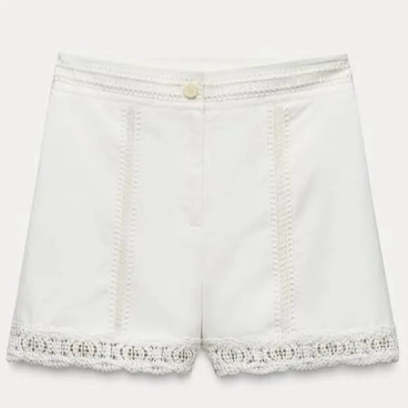 ZARA White Cotton Lace Crochet Trim Shorts NWT