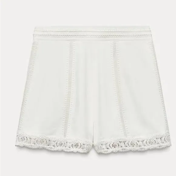 ZARA White Cotton Lace Crochet Trim Shorts NWT