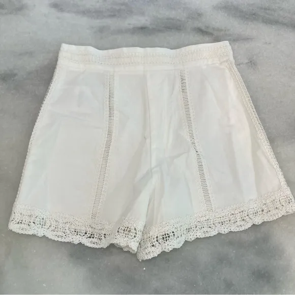 ZARA White Cotton Lace Crochet Trim Shorts NWT