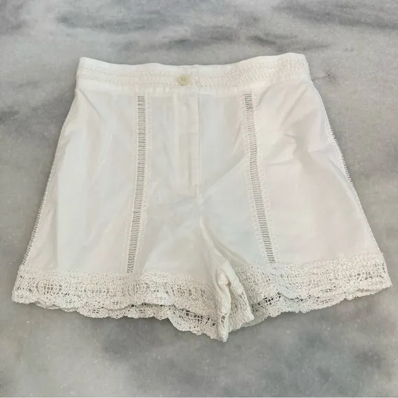 ZARA White Cotton Lace Crochet Trim Shorts NWT