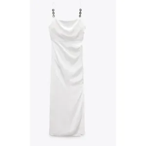 Zara White Satin Effect Spaghetti Strap Maxi / Midi Dress Side Slit XS