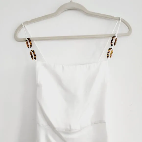 Zara White Satin Effect Spaghetti Strap Maxi / Midi Dress with Slit Size Small