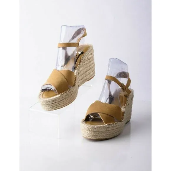 Zara Womens Wedges Sandals Suede Jute Platform EU 40 US 9 Tan Brown 2353/710 NWT