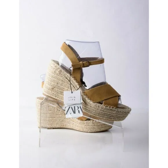 Zara Womens Wedges Sandals Suede Jute Platform EU 40 US 9 Tan Brown 2353/710 NWT