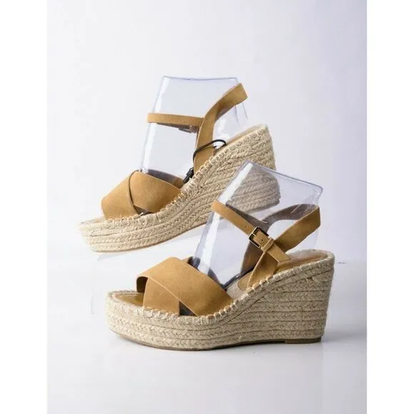 Zara Womens Wedges Sandals Suede Jute Platform EU 40 US 9 Tan Brown 2353/710 NWT