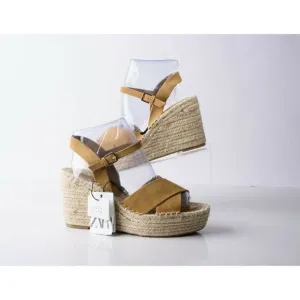 Zara Womens Wedges Sandals Suede Jute Platform EU 40 US 9 Tan Brown 2353/710 NWT