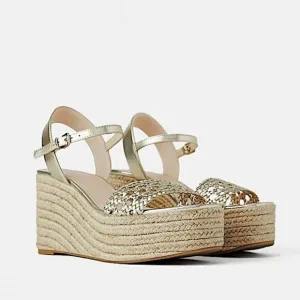 Zara Braided Gold Platform Wedge Esapadrille