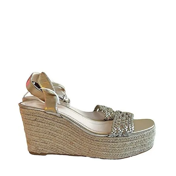 Zara Braided Gold Platform Wedge Esapadrille