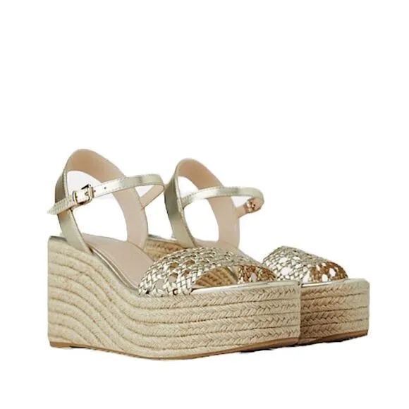 Zara Braided Gold Platform Wedge Esapadrille