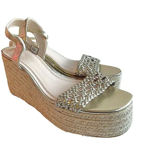 Zara Braided Gold Platform Wedge Esapadrille