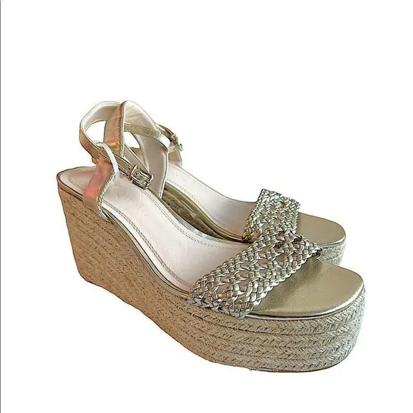 Zara Braided Gold Platform Wedge Esapadrille