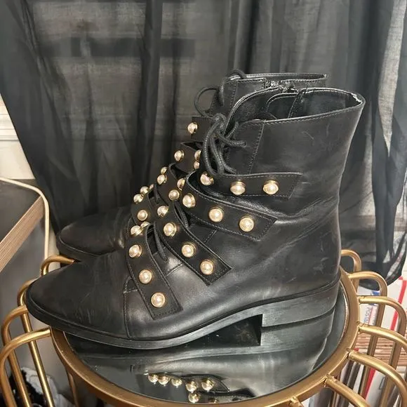Zara Leather Pearl Combat Boots