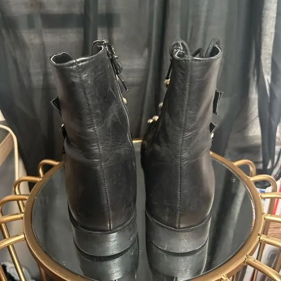Zara Leather Pearl Combat Boots