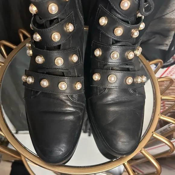 Zara Leather Pearl Combat Boots