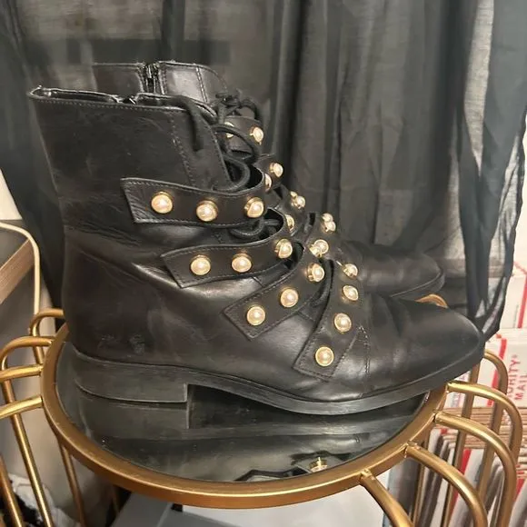 Zara Leather Pearl Combat Boots
