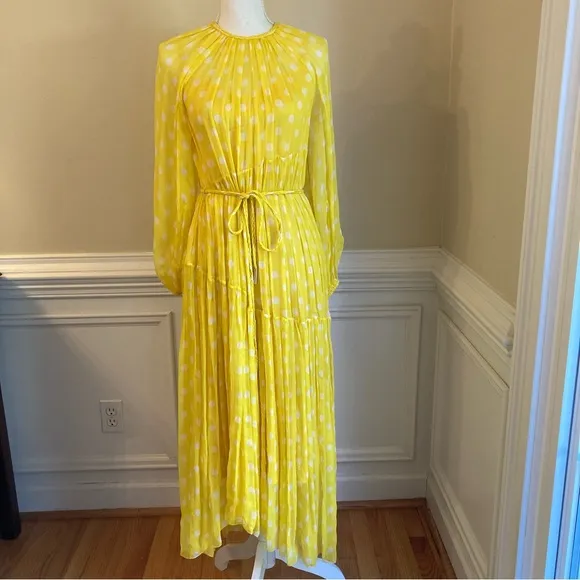 ZIMMERMANN Briteside Yellow White Polka Dot Silk Long Sleeve Midi Dress
