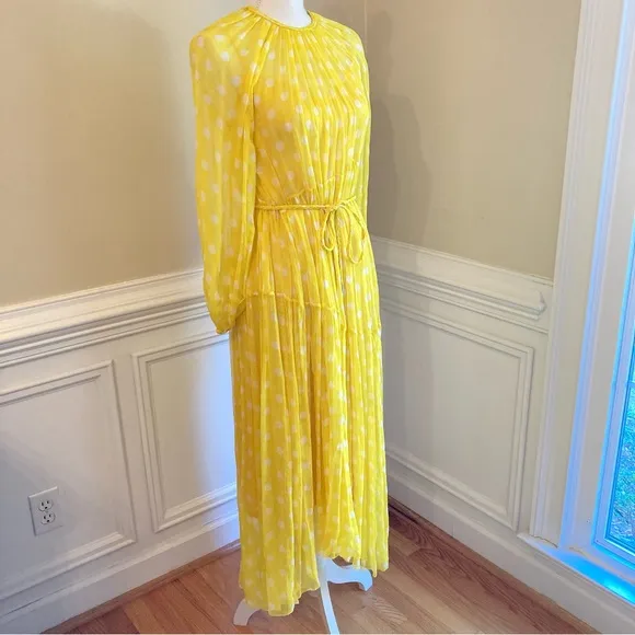 ZIMMERMANN Briteside Yellow White Polka Dot Silk Long Sleeve Midi Dress