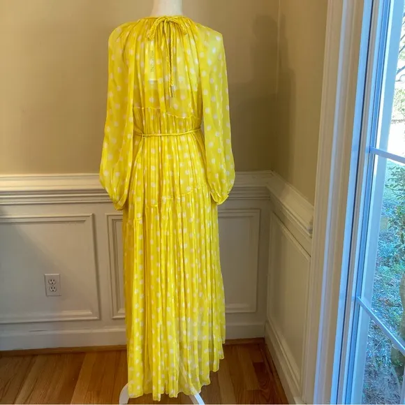 ZIMMERMANN Briteside Yellow White Polka Dot Silk Long Sleeve Midi Dress
