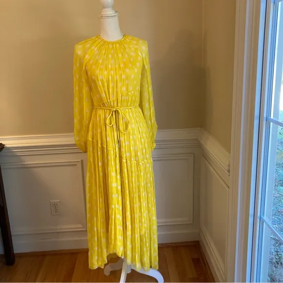 ZIMMERMANN Briteside Yellow White Polka Dot Silk Long Sleeve Midi Dress