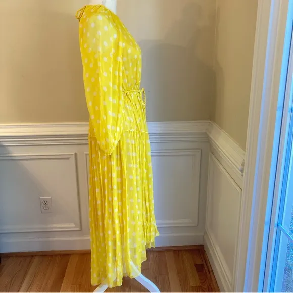 ZIMMERMANN Briteside Yellow White Polka Dot Silk Long Sleeve Midi Dress